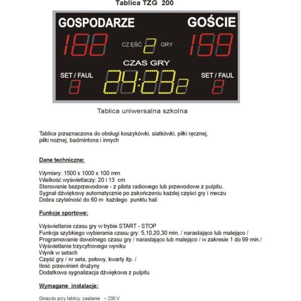 Elektroniczna tablica wyników TZG200